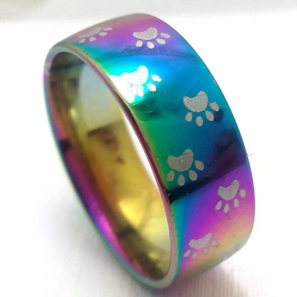 ⭐ 🔥 50% OFF SALE—‎ FINAL PRICE-Stainless Steel Rainbow Paw Print Ring NWT